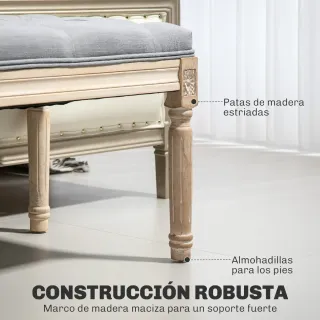 Banco pie de cama tapizado gris y beige