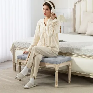 Banco pie de cama tapizado gris y beige