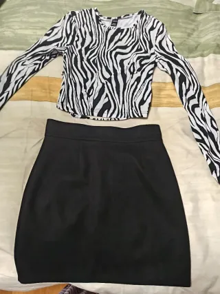 Conjunto Top Cebra y Falda Negra