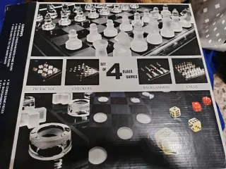 Set 4 Juegos Cristal: Ajedrez, Backgammon, Damas,