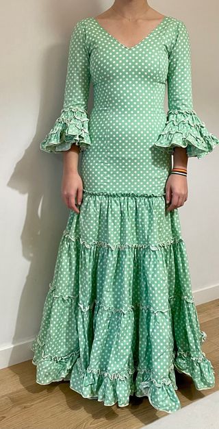 Traje Flamenca Lunares Verde Talla S