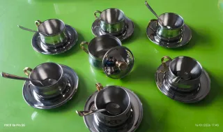 Juego 6 Tazas Café Inox con Cucharillas