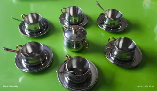 Juego 6 Tazas Café Inox con Cucharillas