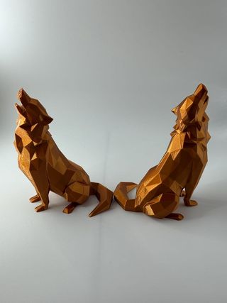 Geometric Wolf Statue Bronze Wolf Figurine Low Pol