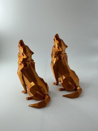 Geometric Wolf Statue Bronze Wolf Figurine Low Pol