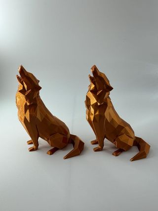 Geometric Wolf Statue Bronze Wolf Figurine Low Pol