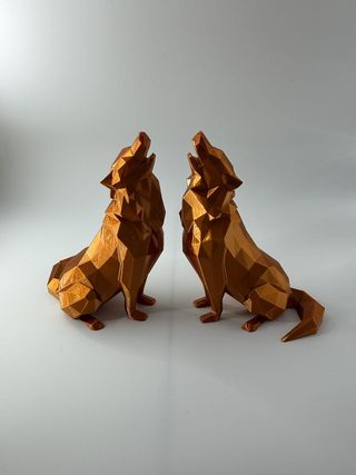 Geometric Wolf Statue Bronze Wolf Figurine Low Pol