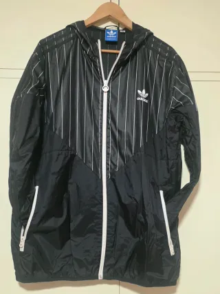 Chubasquero Adidas XL Negro Rayas Blancas