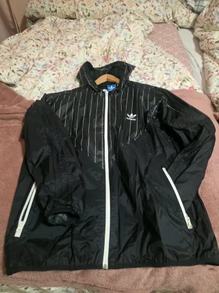 Chubasquero Adidas XL Negro Rayas Blancas