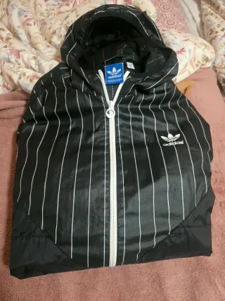 Chubasquero Adidas XL Negro Rayas Blancas