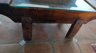 Mesa centro rústica madera y cristal