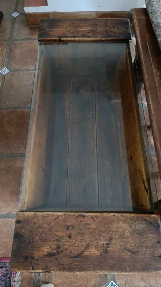 Mesa centro rústica madera y cristal