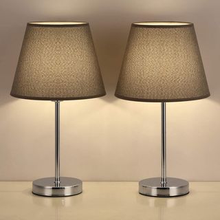 Juego 2 Lámparas Mesa Tela Gris