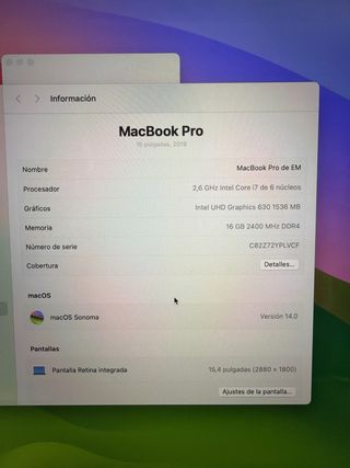 MacBook Pro 2019 15 i7 16GB RAM 256GB SSD