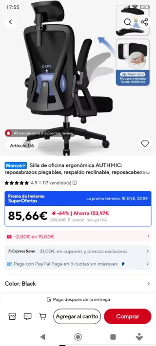 Silla ergonómica AUTHMIC negra