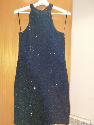 Vestido lentejuelas cuello halter negro