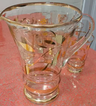 Caraffa e 6 Bicchieri Vintage Anni '50 Decorati