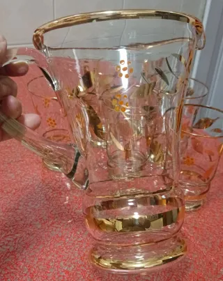 Caraffa e 6 Bicchieri Vintage Anni '50 Decorati