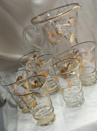 Caraffa e 6 Bicchieri Vintage Anni '50 Decorati