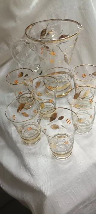 Caraffa e 6 Bicchieri Vintage Anni '50 Decorati