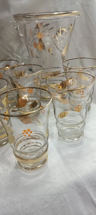 Caraffa e 6 Bicchieri Vintage Anni '50 Decorati