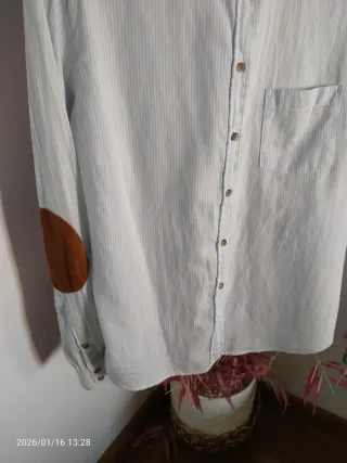 Camisa H&M rayas azules coderas marrones T.46