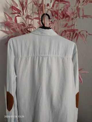 Camisa H&M rayas azules coderas marrones T.46