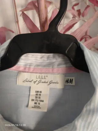 Camisa H&M rayas azules coderas marrones T.46