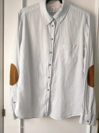 Camisa H&M rayas azules coderas marrones T.46