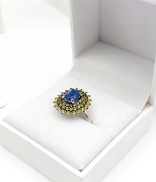 Anillo Plata Zafiro Azul Natural Mujer