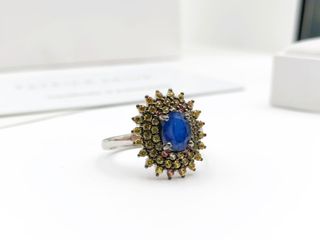 Anillo Plata Zafiro Azul Natural Mujer