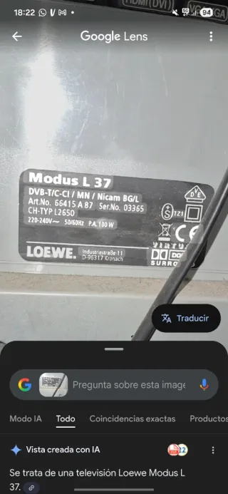 Televisor Loewe Plasma 40 Plata/Negro