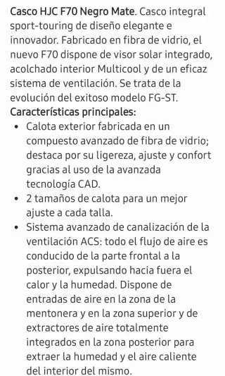 Casco HJC F70 Negro Mate Integral