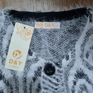 Cardigan morbido fantasia bianco/nero taglia XL/XX