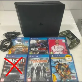 PS4 Slim Negra 1TB + 5 Juegos + Mando Camuflaje