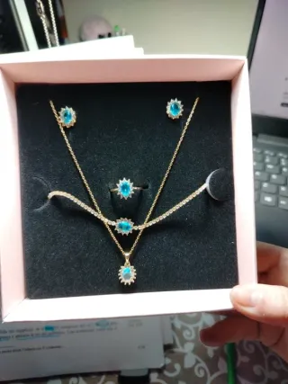 Set gioielli zirconi azzurro e oro