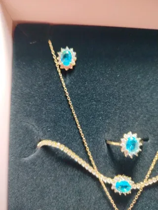 Set gioielli zirconi azzurro e oro