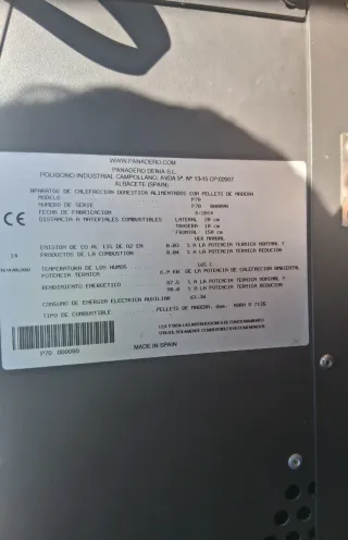 Estufa de pellets Panadero P70 000090
