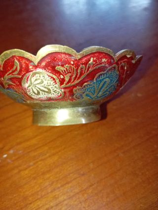 Ciotola vintage ottone pavone smaltato