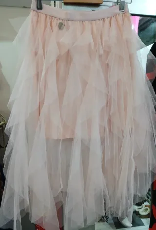 Falda midi tul rosa palo Talla M