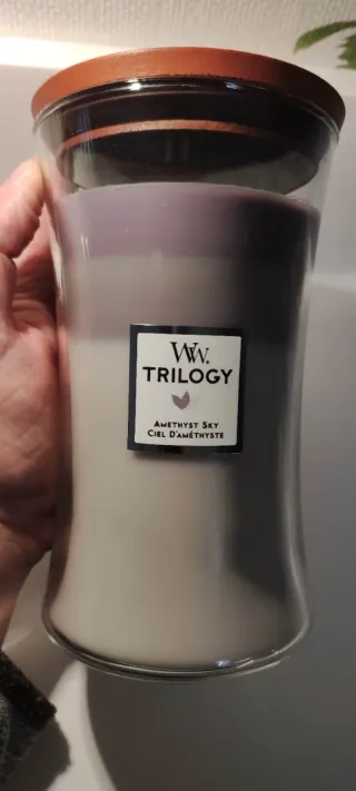 Candela Trilogy WoodWick Vetro Legno Viola