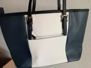 Bolso combinado beige y azul