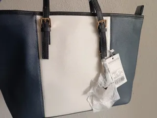 Bolso combinado beige y azul