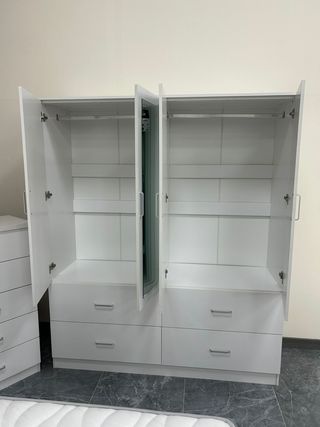 armario ropero de 4 puertas blanco + espejo NUEVO