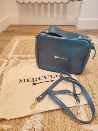 Bolso Mercules Piel Azul Dorado