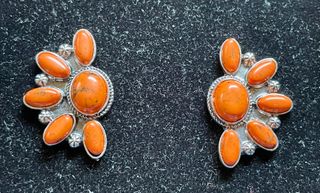 Pendientes abanico piedras naranjas