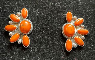 Pendientes abanico piedras naranjas