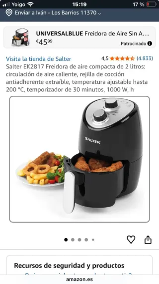 Freidora de aire Salter EK2817 sin estrenar