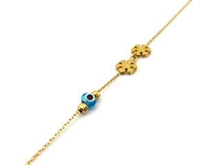 E1792498-104 Pulsera Oro 18k Ojo Turco y Flores