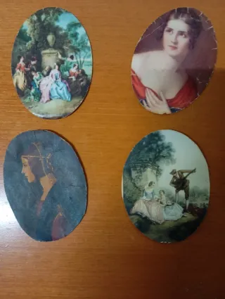 4 Stampe Ovali Antiche Scene Romantiche